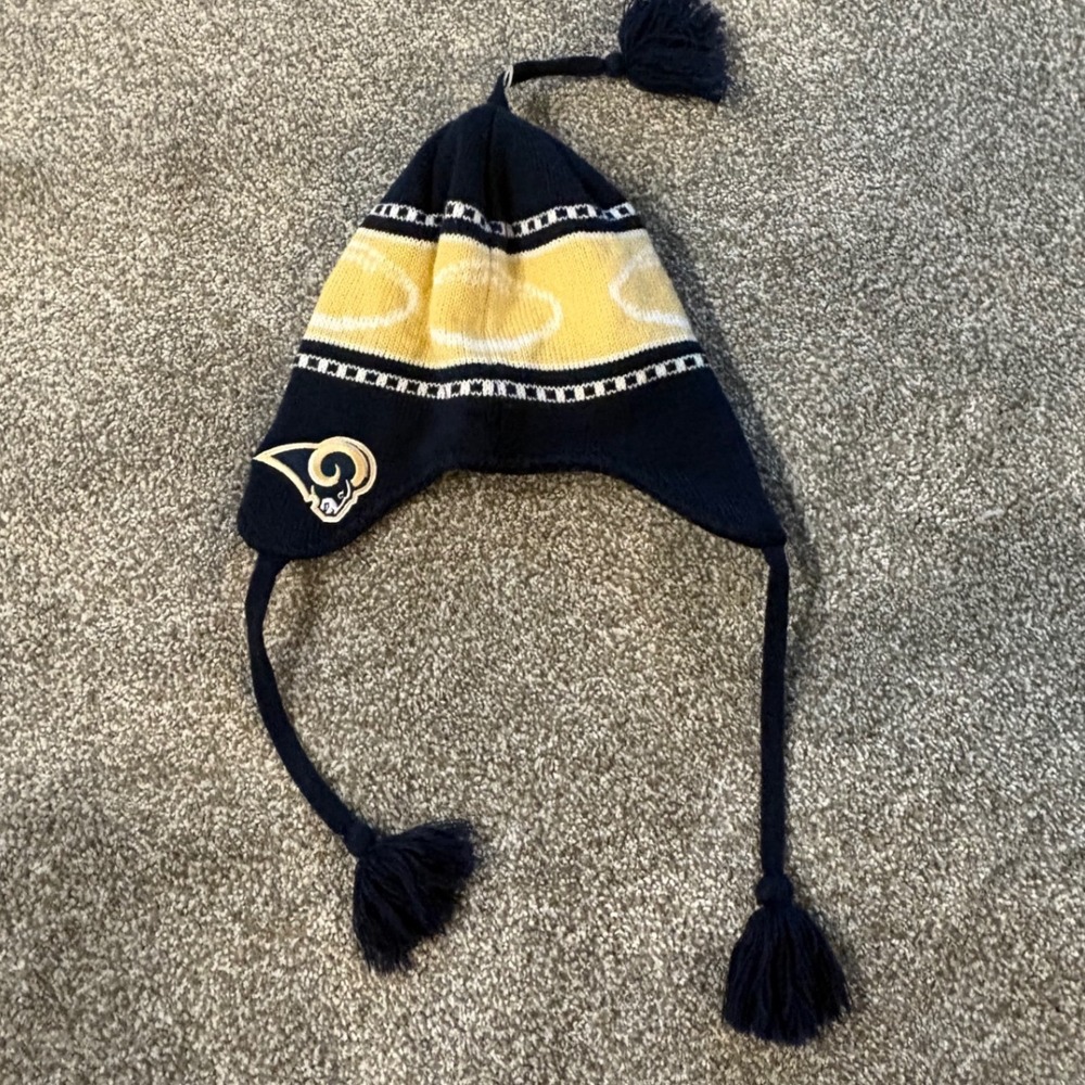 NFL Los Angeles Rams Kids Fleece Lined Knit Beanie Ear Flap Hat Navy Yellow